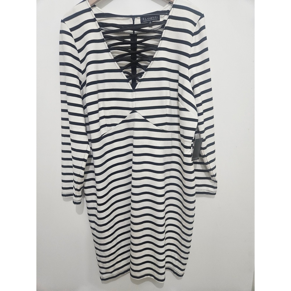 Eloquii Womens Plus‎ Size 24 Striped Strappy V-Neck Long Sleeve Sheath Dress NEW